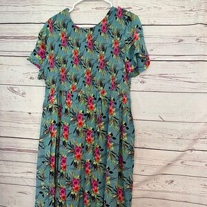 National Smocked Sage/Pink Floral Maxi Dress